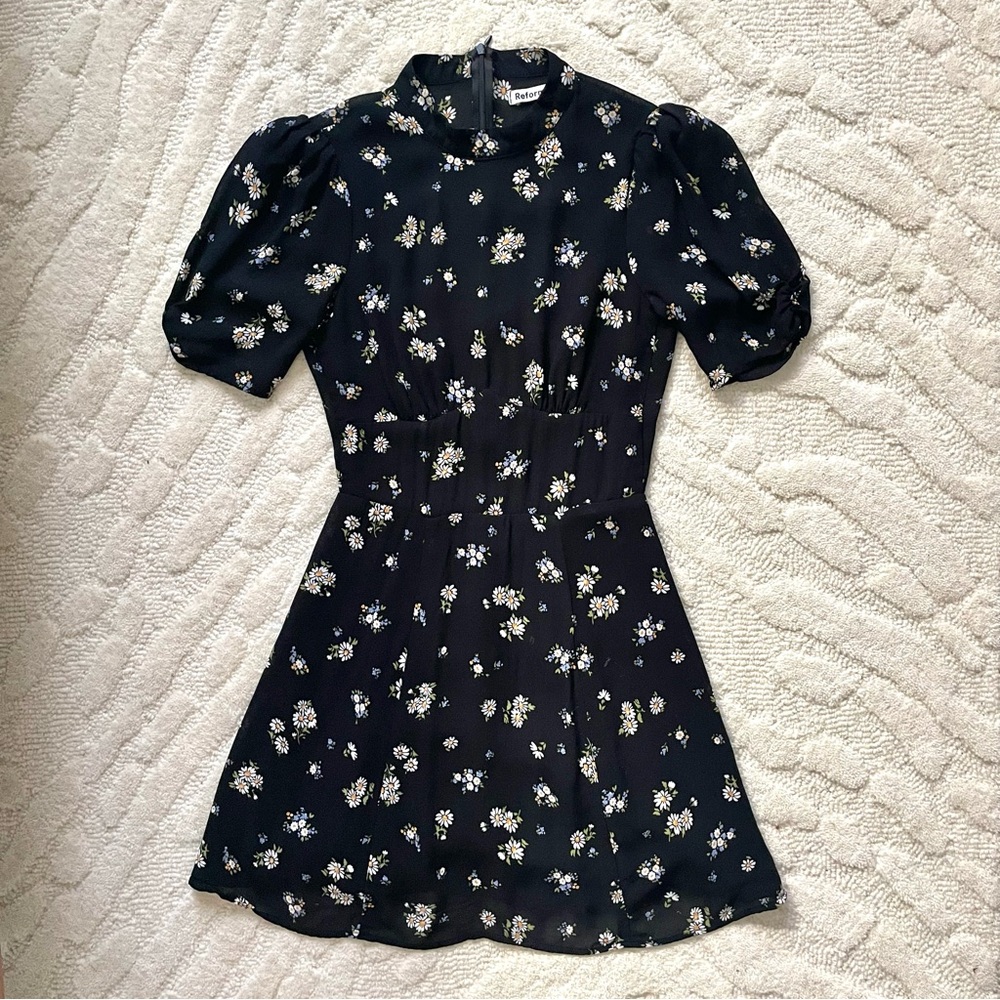 REFORMATION “Maylin” Ditsy Floral Print Mini Dress Black Size 2 fits 0